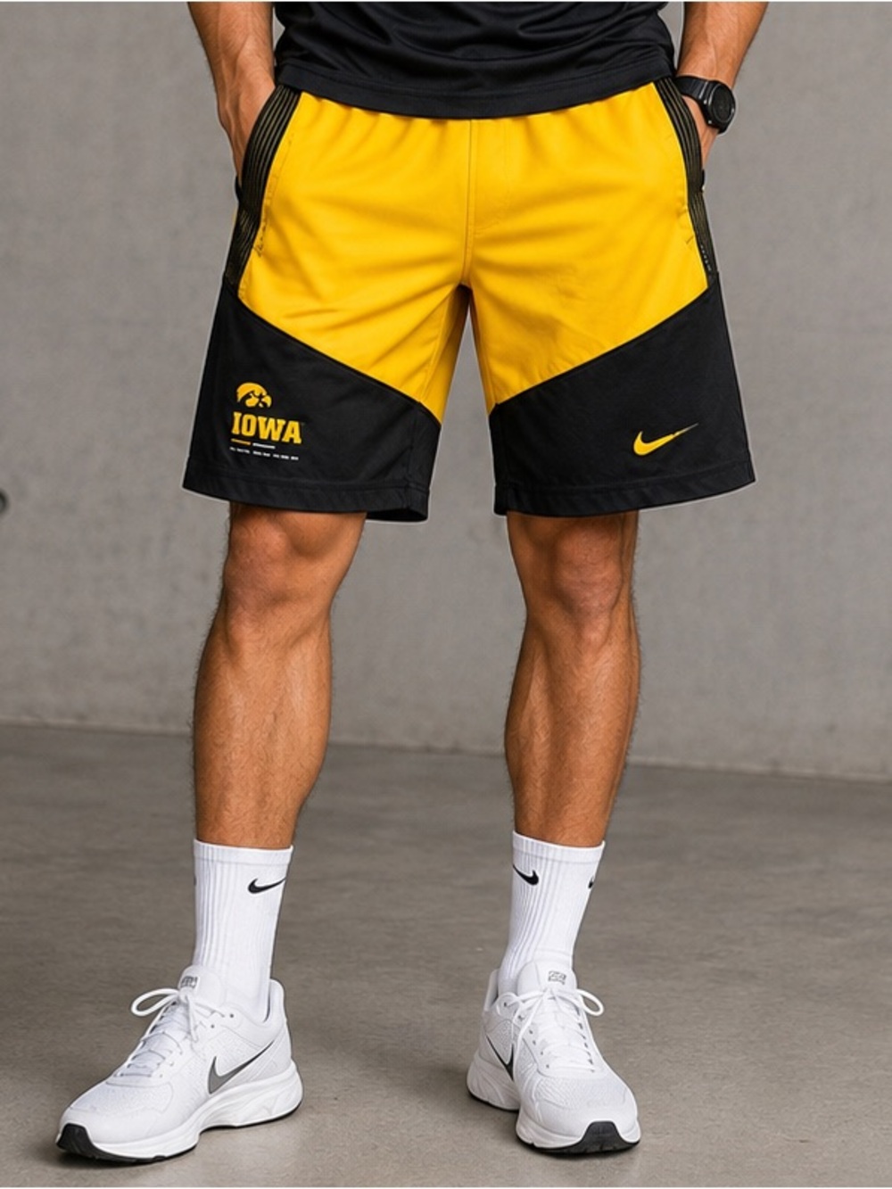 Nike Men’s Iowa Hawkeyes Black and Yellow Athletic Shorts
